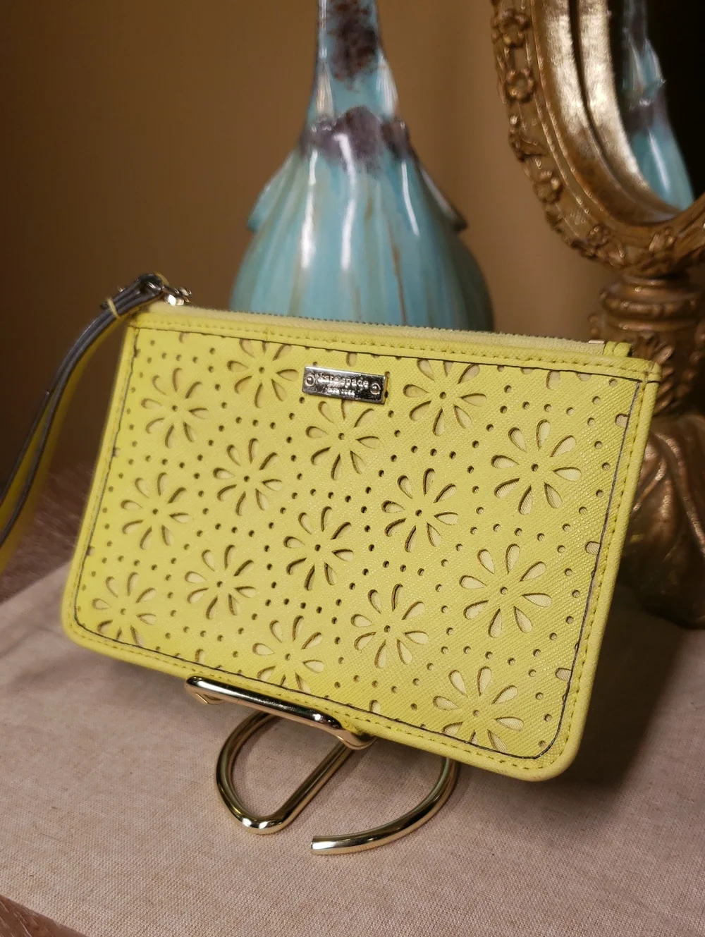 kate spade Chartreuse Shoulder Bag w/ Laser-Cut Wristlet SET!